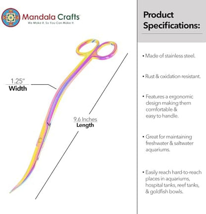 Mandala Crafts Rainbow 10" Wave Aquarium Scissors for Fish Tanks Terrariums