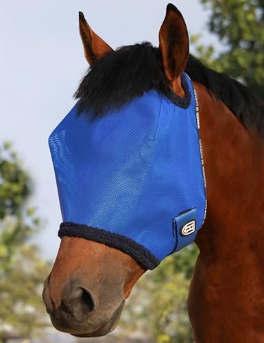 Harrison Howard All Round Mesh Horse Fly Mask UV Protective with Fleece Padded Edging Signature Blue M