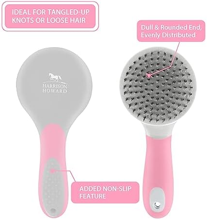 Harrison Howard Horse Mane and Tail Brush - Professional Equestrian Detangler Non-Slip Brush - Pink