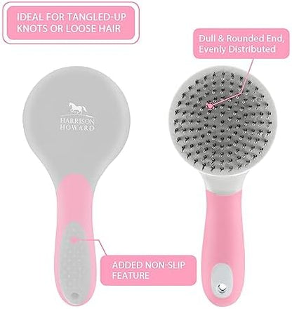 Harrison Howard Horse Mane and Tail Brush - Professional Equestrian Detangler Non-Slip Brush - Pink