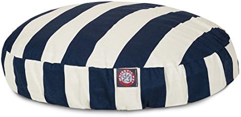 Navy Blue Vertical Stripe Large Round Indoor Outdoor Pet Dog Bed With Removable Washable Cover By Majestic Pet Products