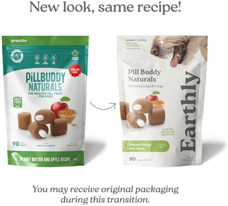 Presidio Earthly Pill Buddy Naturals - PB & Apple Recipe Pill Hiding Treats for Dogs - Make A Perfect Pill Concealing Pocket Or Pouch for Any Size Medication - 30 Servings