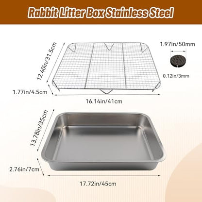 Rabbit Litter Box Stainless Steel Gird Rabbit Litter Box,304 Stainless Steel Sifting Tray with &Non-Slip Feet Mats,Small Animal Toilet Potty Tray Easy to Clean and Wash