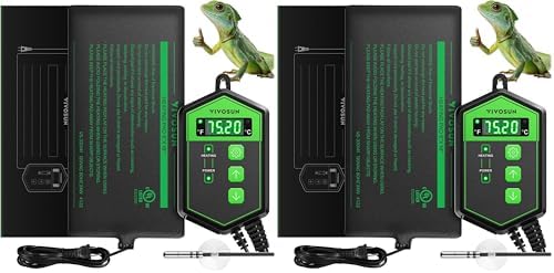 VIVOSUN Reptile Heating Pad 8x18 Inch with Thermostat Combo Under Tank Terrarium Heating Mat for Turtles, Lizards, Frogs, and Other Reptiles (Pack of 2)
