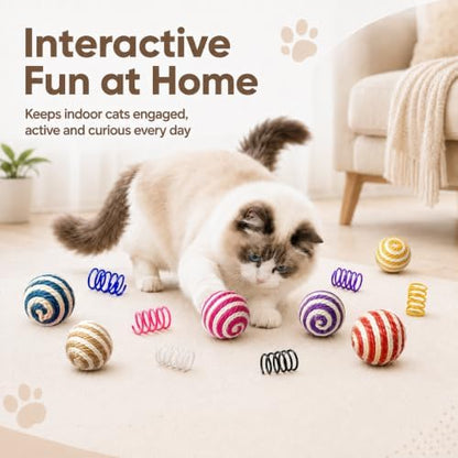 Cat Toys for Indoor Cats, 6 Sisal Balls & 24 Colorful Springs