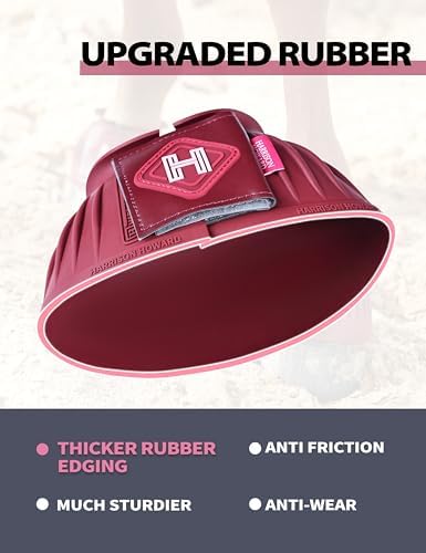 Harrison Howard Rubber Bell Boots for Horses, Hoof Overreach Protection for Horses, w/Upgraded Leather Touch Tape