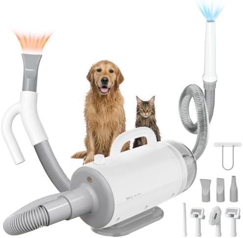 Sevy Sucky 2-in-1 Dog Grooming Vacuum and High Velocity Dryer with Wall Mount Bracket, 11,000Pa Suction, 7 Grooming Tools for Drying, Deshedding and Pet Hair Cleanup, Space-Saving Wall Storage