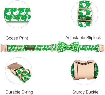 Summer Green Gooses Print Dog Collar with Bow for X-Small Dogs
