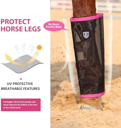 Harrison Howard Loose-Fitting Horse Fly Leggings Breathable, Tear-Resistant Fine Mesh Leg Guards Stay-on Comfortable Fly Boots (Set of 4)