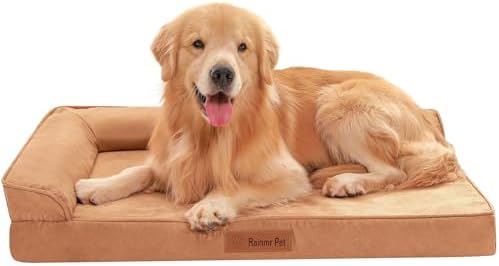 Rainmr Microsuede Dog Bed Orthopedic Washable - Small Medium XLarge Dogs - Memory Foam Couch Sofa with Waterproof Removable Cover, 41x27 Inches, Khaki