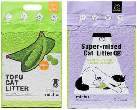 Michu Tofu Cat Litter Natural Clumping Tofu Cat Litter 5.5lb/88oz 5 Scents (Original + Mixed, 2 Pack)