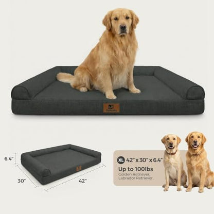Sytopia 42 Inch Indestructible Dog Beds for Large Dogs, Chew Proof Orthopedic Egg Crate Foam Pet Bed with Washable Removable Cover and Anti-Slip Bottom, Black