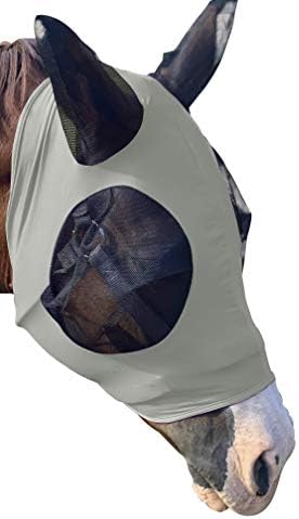 Horse Fly Mask - Arab Equine Fly Mask with Full Coverage for Eye & Ear - Stretchable UV & Sun Protection Flymask for Horses, Ponies & Mini Horses - Horse Face Cover for Pasture & Trail - Gray
