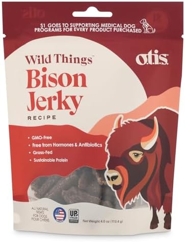 O.T.I.S. Wild Things Bison Recipe Jerky for Dogs – 4 oz – Soft Bison Treats with Flaxseed – Grass-Fed, GMO-Free – No Hormones or Artificial Additives