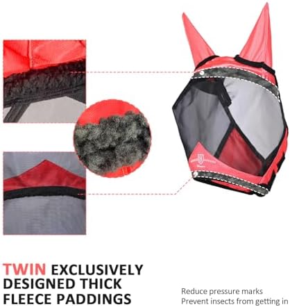Harrison Howard Horse Fly Mask with Ears, Half Face Fly Mask for Horses, UV Protection, Large Eye Space Coral Orange XL