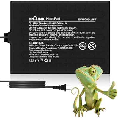 BN-LINK Reptile Heat Pad 8"X12" 16W for 30-40gal Under Tank Terrarium Heating Mat Waterproof for Turtle, Lizard, Frogs, Snake, Hermit Crab