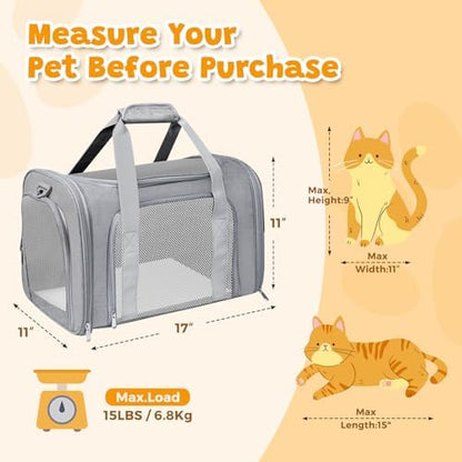 Cat Carrier Soft Up to 16 Lbs, Breathable Pet Travel Bag with Steel Frame