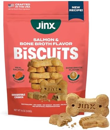 Jinx Dog Biscuits, Oven-Baked Dog Treats with Salmon Bone Broth, 16oz