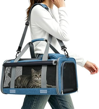 Pet Carrier for Medium-Small Cats, Collapsible Cat Carrier and Soft-Sided Pet Carrier for Medium Big Cats and Puppy Up to 17lbs, 2-Way Entry with Privacy Cover, Travel Bag L18.9”X11.42”X11.42”