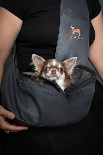Noah & Paw Dog Sling Carrier for Small Dogs 3-10lb, Dog Sling for Small Dogs and Cats, Dog Carrier with Adjustable Padded Strap, Vegan Leather Lined with Fur, 3X Safety Features, Machine Washable