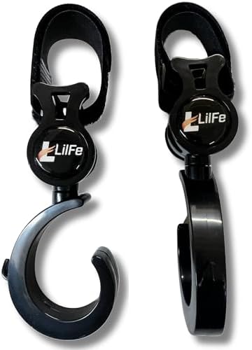 Baby Stroller Hooks for Hanging, Multipurpose Stroller Straps with Durable Stylish Stroller Clips for Diaper Bags, Perfect Mummy Hook for Stroller, Walker and Shopping (Black 2 pcs)