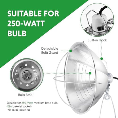 Simple Deluxe Clamp Lamp Light with 10.5 Inch Adjustable Aluminum Reflector and 6 Feet Cord, up to 250W E26 Socket (no Bulb Included), 2-Pack