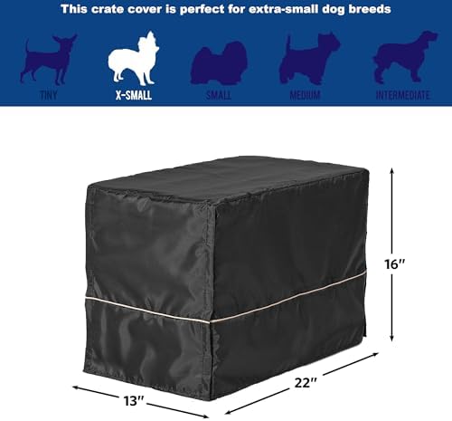 MidWest Homes for Pets XS Dog Crate Cover, Black Polyester Privacy Kennel Cover Fits Most 22-inch Crates, Machine Washable, Reduces Barking & Chewing