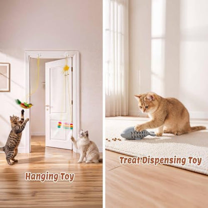 21 Pcs Interactive Cat Toys for Indoor Cats, Cat Puzzle Box with Rechargeable Automatic Ball, Hanging Toy, Plush Mice and Balls 3-in-1 Kitten Toys for Indoor Bored Kittens
