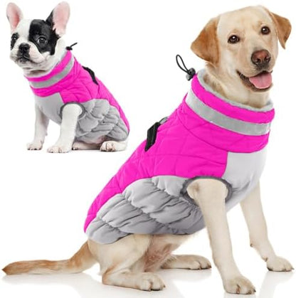 AOFITEE Dog Coat Warm Fleece Dog Winter Coat with Harness for Large Dogs