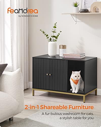 Feandrea Cat Litter Box Enclosure, with Scratching Mat, Tall Legs