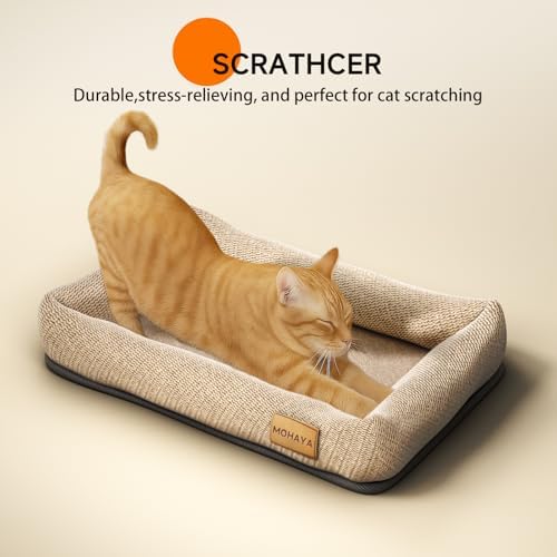 MOHAYA Jute Pet Bed-L, 2-in-1 Small Dog Bed & Scratch Pad – Breathable Jute & Cotton Dual-Layer Design, Eco-Friendly Lounger with Cooling Comfort for Summer – Washable, Durable, Non-Slip Base