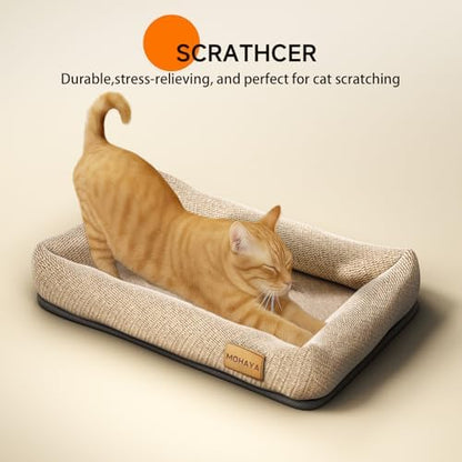 MOHAYA Jute Pet Bed-L, 2-in-1 Small Dog Bed & Scratch Pad – Breathable Jute & Cotton Dual-Layer Design, Eco-Friendly Lounger with Cooling Comfort for Summer – Washable, Durable, Non-Slip Base