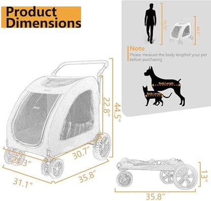 Foldable Pet Jogger Stroller for Large Dogs up to 110 lbs, Universal Wheel Dog Stroller for Single or Multiple Medium and Large Dogs (Grey)