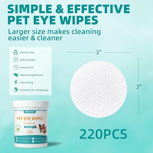 MEDUWEDU Eyes Wipes for Dogs & Cats 220 Counts, Grooming Kit Care for Dogs and Cats, Prevent Tear Stains, Eye Debris, Discharge, Mucus Secretions,Coconut Scent