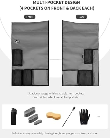 Harrison Howard Horse Saddle Rack Cover with Pockets, Waterproof Saddle Storage Cover & Horse Tack Organizer, Saddle Rack Protection for Barn, Trailer & Travel（Saddle Rack not Included）-Grey