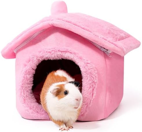Guinea Pig Hideout - Guinea Pig Bed, Separable Plush Roof, Bunny Hideout, Rabbit Bed, House Bed for Small Pets, Pure Pink