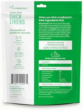 smallbatch Freeze Dried Duck Livers, High Protein Dog & Cat Treats, 3oz