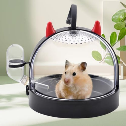 Portable Hamster Cage Travel Bag, High Permeability Hamster Travel Carrier with Water Bottle Small Pet Hamster Travel Carrier Cage for Hamster Gerbils Mice Guinea Pigs Sugar Glider(Black)