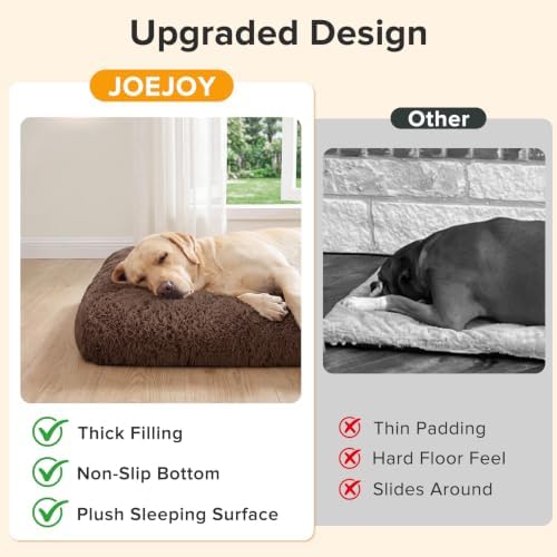 JOEJOY Large Dog Bed Crate Pad, Deluxe Plush Washable Dog Beds Fulffy Soft Kennel Pad Anti-Slip Pet Sleeping Mat for Large Medium Small Dogs, 35" x 23", Brown
