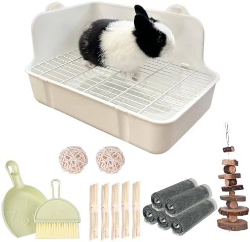 RUBYHOME Rabbit Litter Box Bunny Litter Box Guinea Pig Potty Trainer Corner Bedding Pet Potty Pan for Rabbit Guinea Pig Ferret Small Animal Cage Accessories