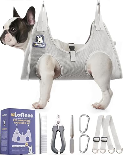 Loflaze Dog Grooming Hammock Harness for Dogs & Cats with Pet Nail Clipper Trimmer - Cat Hanger Sling for Trimming Clipping Nails- Dog Hammock Restraint Bag for Small Medium Large pet （ Purple M）