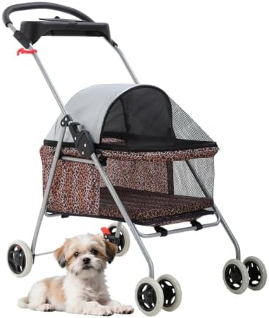 BestPet Foldable Pet Stroller for Small/Medium Dogs and Cats Up to 33 lbs