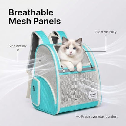 Cat Backpack Carrier for Small Dogs and Medium cat Puppy Kitten Bunny Pet Carrier Backpack Collapsible with Fully Ventilated Mesh with Safety Leash (LightGreen, 12.9" L x 10.62" W x 15.5" H - M)