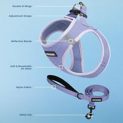 Best Pet Supplies Voyager Step-in Air All Weather Mesh Harness and Reflective Dog 5ft Leash Combo with Neoprene Handle, for Small, Medium and Large Breed Puppies - Lavender, XXS