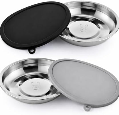 Patelai 4 Pcs Dog Bowl with Lid, Black, Gray