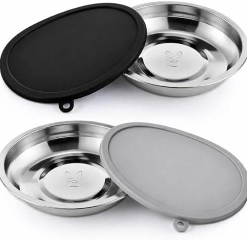 Patelai 4 Pcs Dog Bowl with Lid, Black, Gray