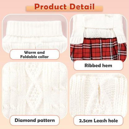 YUDODO Small Dog Sweater Dress with Bowtie Turtleneck - Knitted Pet Clothes