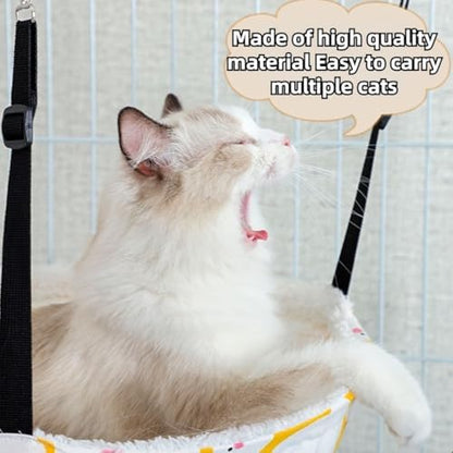 Warm Cat Hammock Lounge Hanging Bed for Cage Kennel Chair with Metal Frame, Adjustable Straps, Reversible Cat Bed, Machine Washable, Suitable for All Seasons (Yellow,Small)