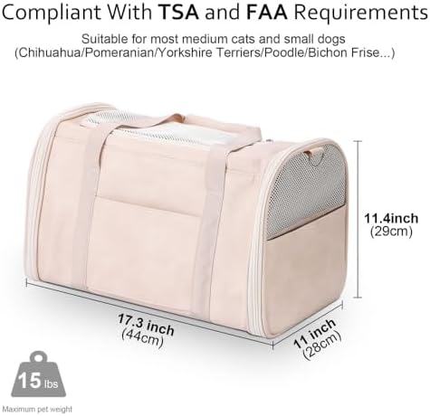 Fashion Dog Carrier Pet Carrier Airline Approved Cat Carrier for Small Dogs Cats Under 15 Lbs, Vegan Leather Collapsible Soft Sided Travel Puppy Carrier