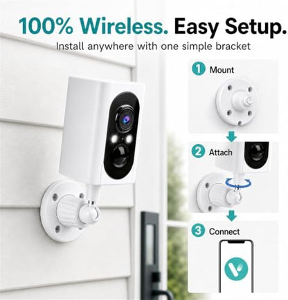 355° Pan Rotate Cameras 2 Pack, 2K Video, Security Cameras Wireless Outdoor
